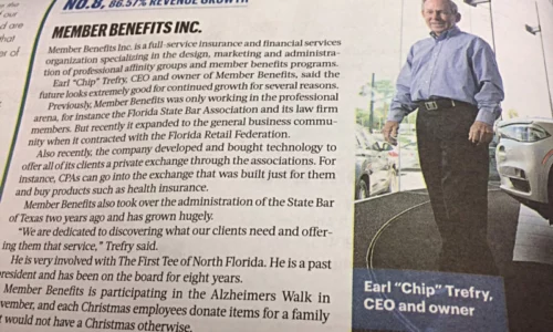Newspaper Clipping That Shows Member Benefits Is Ranked #8 In The Jacksonville Business Journal