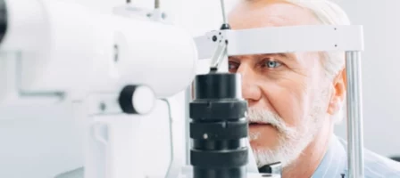 Elderly Man Getting Eye Exam For Cataracts